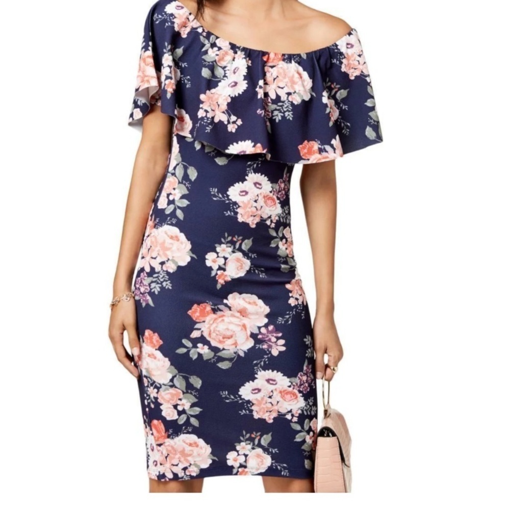 Crave Fame Asymmetrical Blue and Pink Flutter Sleeve Dress size large.